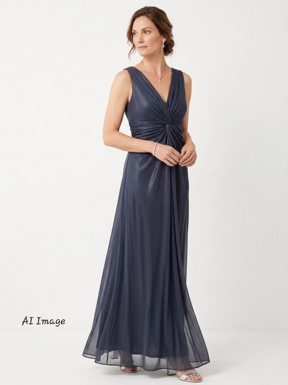 Nine West Black Twist-Front Maxi Dress With Gold Strip Details